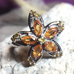 Spessartite Garnet & Yellow Sapphire .925 Ring Stamped Genuine Gemstones Limited